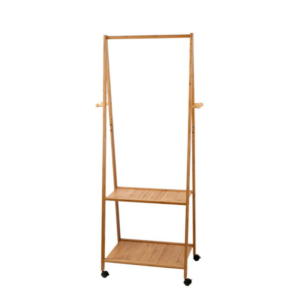 Bamboo Clothes Rack Stand 165cm Coat Hanger 2 Tier Shelves with Wheels