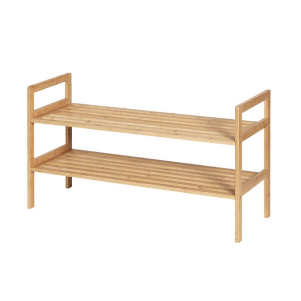 Bamboo Shoe Rack 2 Tier Storage Organizer Pine Finish Easy Assemble 70x40x25.5cm