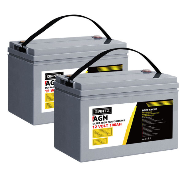 12V 100Ah AGM Deep Cycle Battery Marine Solar Power 1400 Cycles Portable x2