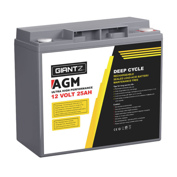 12V 25Ah AGM Deep Cycle Battery Sealed Power Solar Marine 4WD Camping 1400 Cycles