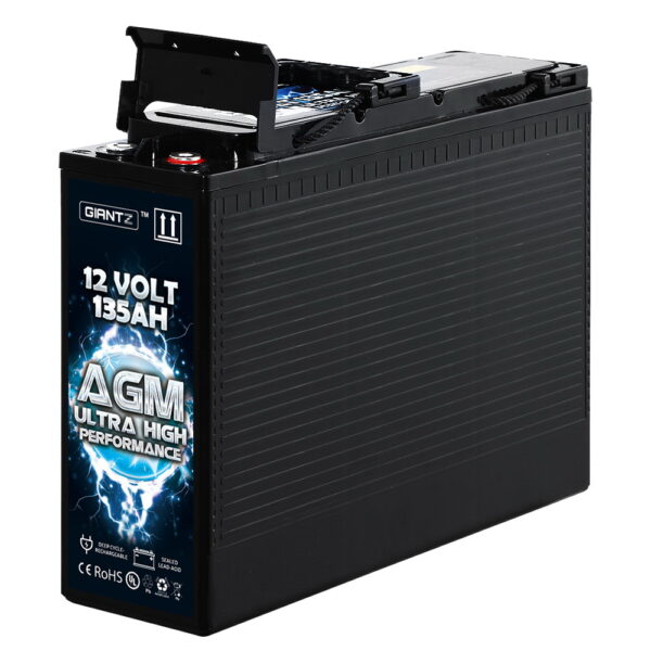 12V 135Ah AGM Deep Cycle Battery Portable Sealed Marine Solar 4WD Slim Design