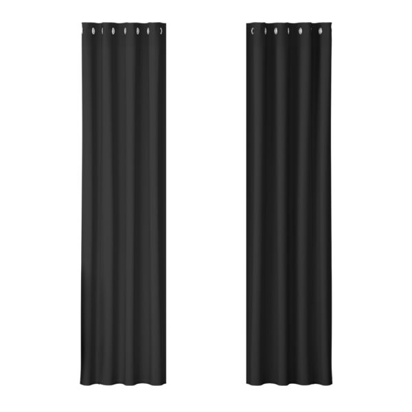 2X Blackout Curtains Thermal Insulated Eyelet 140x230cm Noise Reduction Black