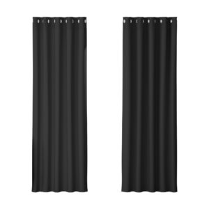 Blockout Curtains 2 Panels Thermal Insulated Eyelet 180x213cm Black Noise Reduction