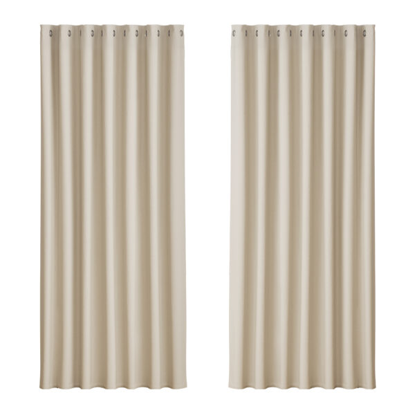 2X Beige Blackout Curtains Thermal Insulated Eyelet 240x230cm Noise Reduction