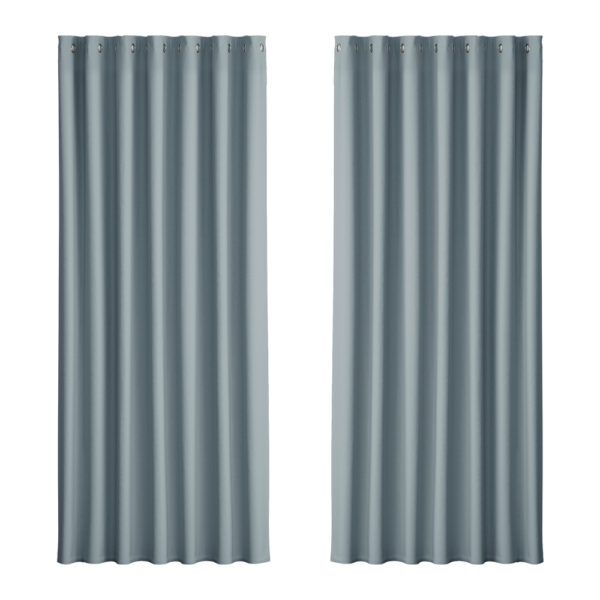 2X Grey Blockout Curtains Thermal Insulated Eyelet 240x230cm Noise Reduction