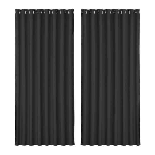 2X Blackout Curtains Thermal Insulated Eyelet 300x230cm Noise Reduction Black