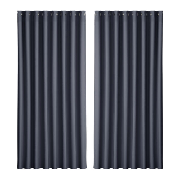 2X Thermal Insulated Blackout Curtains 300x230cm Charcoal Eyelet Panels