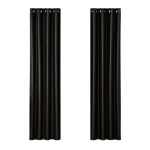 2X Blackout Curtains Thermal Insulated Eyelet 140x230cm Noise Reduction Black