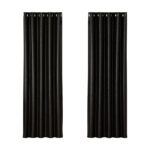 2X Blackout Curtains Thermal Insulated Eyelet 180x213cm Black Noise Reduction