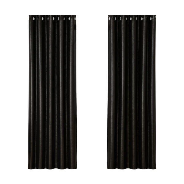 2X Blackout Curtains Thermal Insulated Eyelet 180x213cm Black Noise Reduction