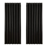 2X Blackout Curtains Thermal Insulated Eyelet 240x230cm Black Noise Reduction