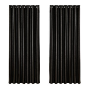 2X Blackout Curtains Thermal Insulated Eyelet 240x230cm Black Noise Reduction