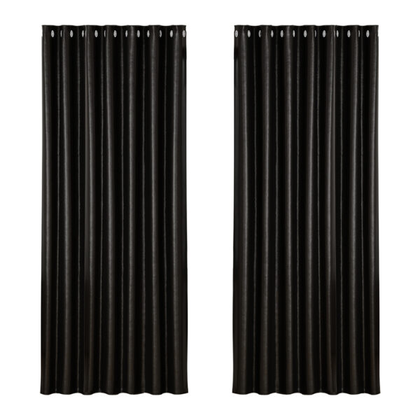 2X Blackout Curtains Thermal Insulated Eyelet 240x230cm Black Noise Reduction