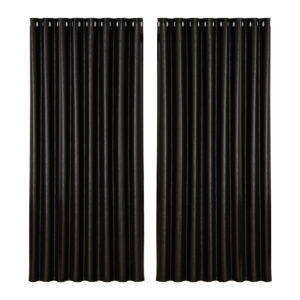 2X Blackout Curtains Thermal Insulated Eyelet 300x230cm Black Noise Reduction