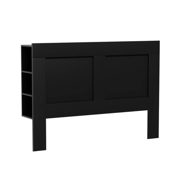 Double Bed Frame Headboard Storage Shelves MDF Black Easy Assemble 158x111cm