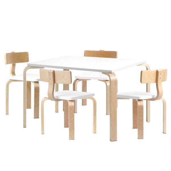 Kids Table Chair Set 5PC Study Activity Dining Birch Plywood Modern White Natural