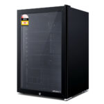 115L Compact Bar Fridge Glass Door LED Light Lockable Black 7 Settings Energy Efficient