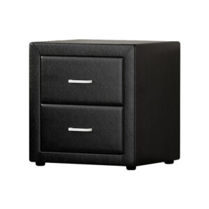 Modern 2 Drawer Bedside Table PVC Leather Storage Black 48x40x50cm