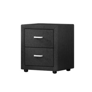 Modern 2 Drawer Bedside Table Fabric Linen Charcoal Finish MDF Frame 40x48.5x50cm