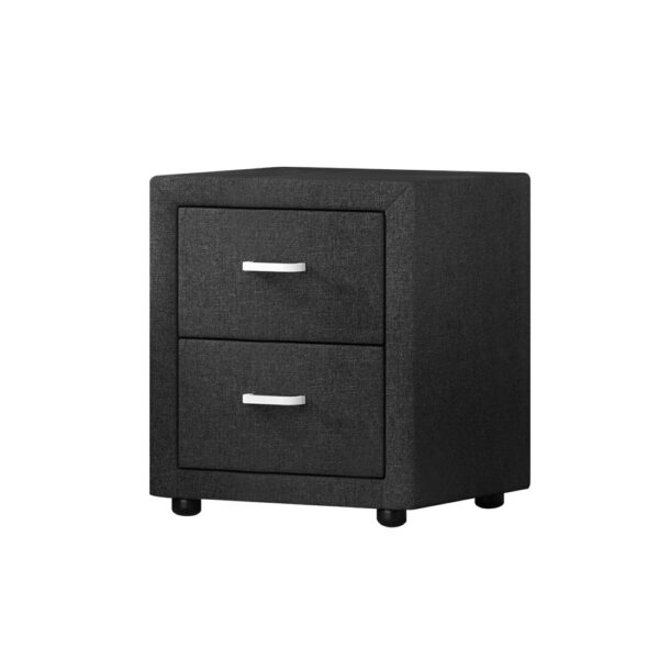 Modern 2 Drawer Bedside Table Fabric Linen Charcoal Finish MDF Frame 40x48.5x50cm