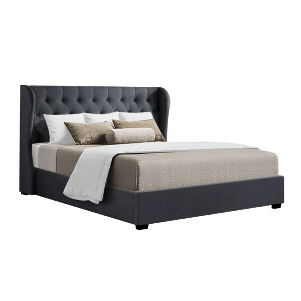 King Size Bed Frame Tufted Headboard Gas Lift Storage Charcoal 215x190cm