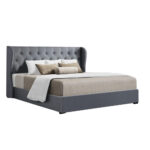 King Size Bed Frame Tufted Headboard Gas Lift Storage Grey 215x190cm