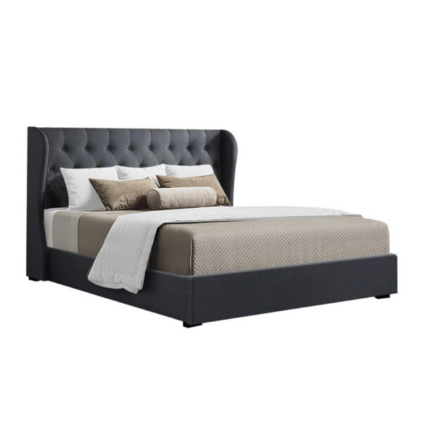 Queen Bed Frame Gas Lift Storage Tufted Headboard Charcoal 215x160cm