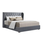 Queen Bed Frame Gas Lift Storage Tufted Headboard Grey 215x160cm