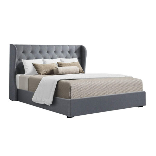 Queen Bed Frame Gas Lift Storage Tufted Headboard Grey 215x160cm