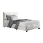 King Single Bed Frame Gas Lift Storage White Leather Look TIYO 215x114cm