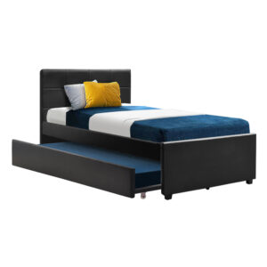 King Single Trundle Bed Frame Daybed Foam Padded Black 215x113cm