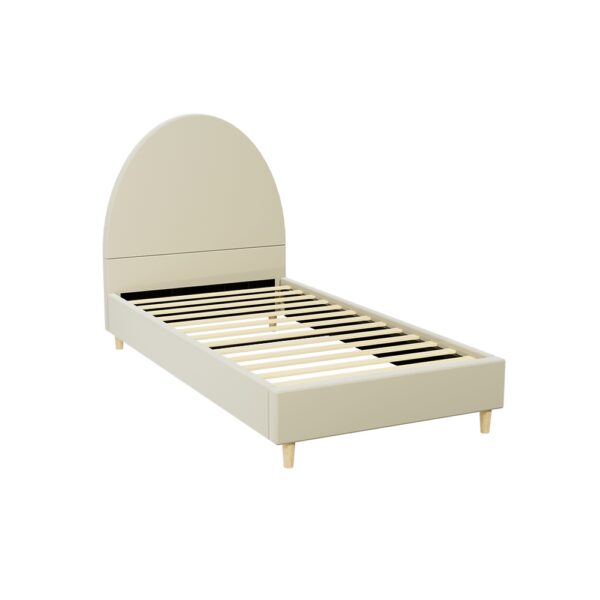 Velvet Single Bed Frame Arched Headboard Cream Foam Padded Sturdy Slats 203cm