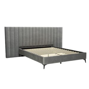 Queen Velvet Bed Frame Grey Upholstered Oversized Headboard Foam Padded