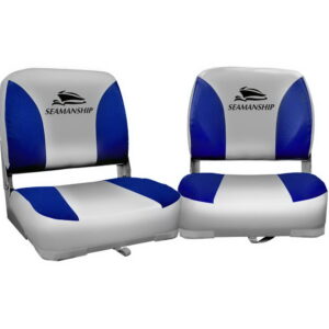 Swivel Folding Boat Seats Set of 2 Grey Blue UV Salt Resistant 13cm Thick