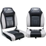 Swivel Folding Boat Seats Set of 2 Grey Black High Compression Foam Weatherproof