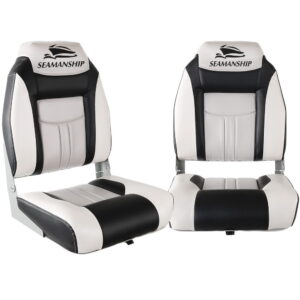 Folding Swivel Boat Seats Set of 2 Grey Black High Compression UV Resistant