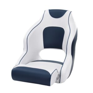 Boat Helm Chair Flip Up Bolster Swivel Foam Padding UV Resistant Blue White