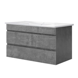 Wall Mounted Vanity Unit 915mm Ceramic Basin Soft Close Grey Storage Cabinet