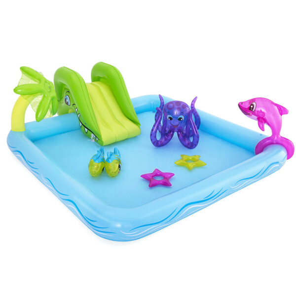 Kids Inflatable Play Pool 239x206x86cm Aquatic Theme Slide 308L Water Sprayer