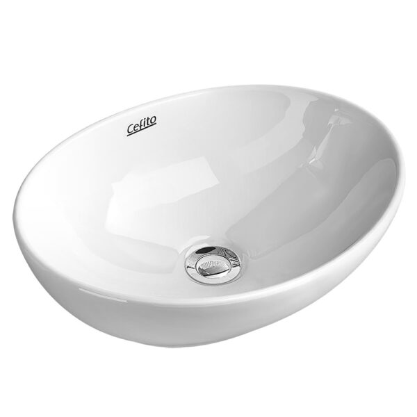 Ceramic Oval Sink Bowl High Gloss Nano Glazed Heat Resistant White 41x34cm