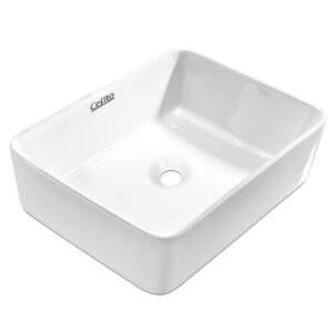 Ceramic Rectangle Bathroom Sink High Gloss Nano Glazed Heat Resistant White 48cm