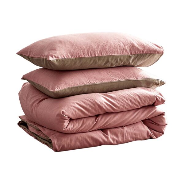 Washed Cotton Quilt Set Hypoallergenic Lightweight Double Pink Brown 3PC