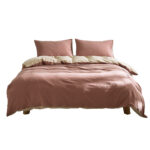 Cotton Duvet Cover Set Double 100% Washed Hypoallergenic Red Beige