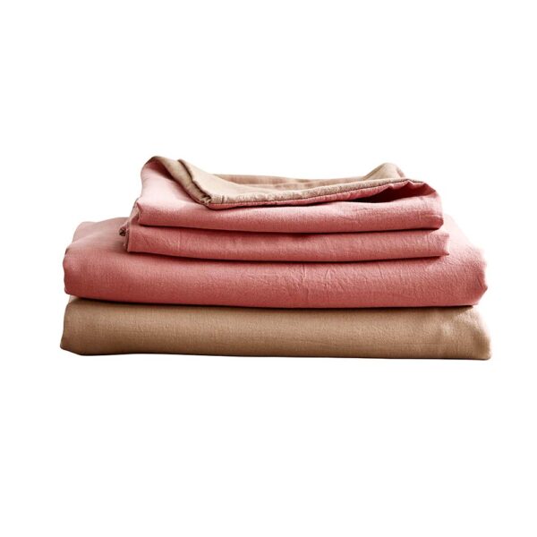 Washed Cotton Double Sheet Set Hypoallergenic Pink Brown Lightweight 4PC