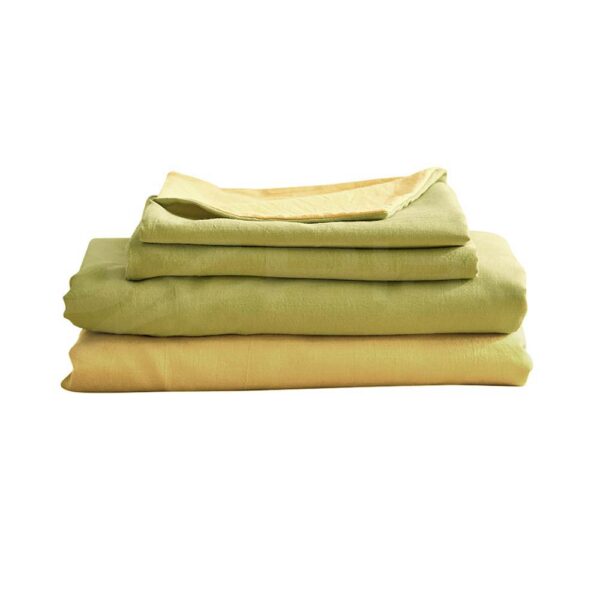 Washed Cotton Sheet Set Single Yellow Hypoallergenic Breathable 3pcs