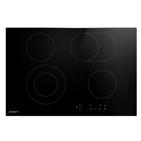 77cm Ceramic Electric Cooktop 4 Zone Dual Oval Touch Control 6600W Safety Lock