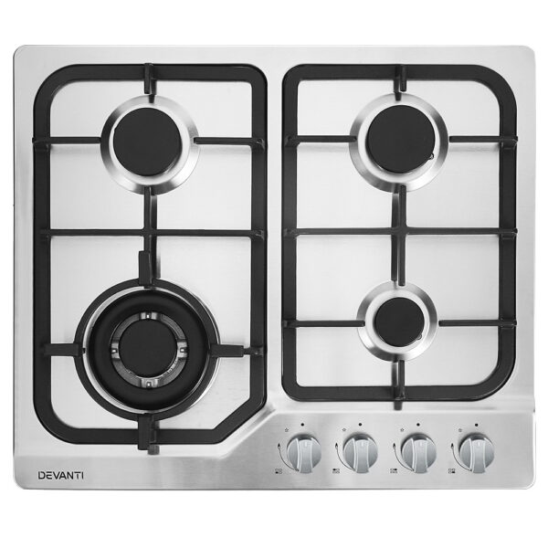 60cm Stainless Steel Gas Cooktop 4 Burner Safety Lock LPG NG Convertible