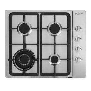 60cm Stainless Steel Gas Cooktop 4 Burner Stove Top NG LPG Convertible Silver