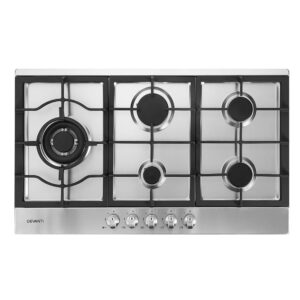 90cm Gas Cooktop 5 Burner Stainless Steel Stove LPG/NG Convertible Silver