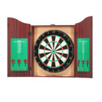 Dartboard Cabinet Set Sisal Fiber Steel Tip Darts Rotating Score Ring Game